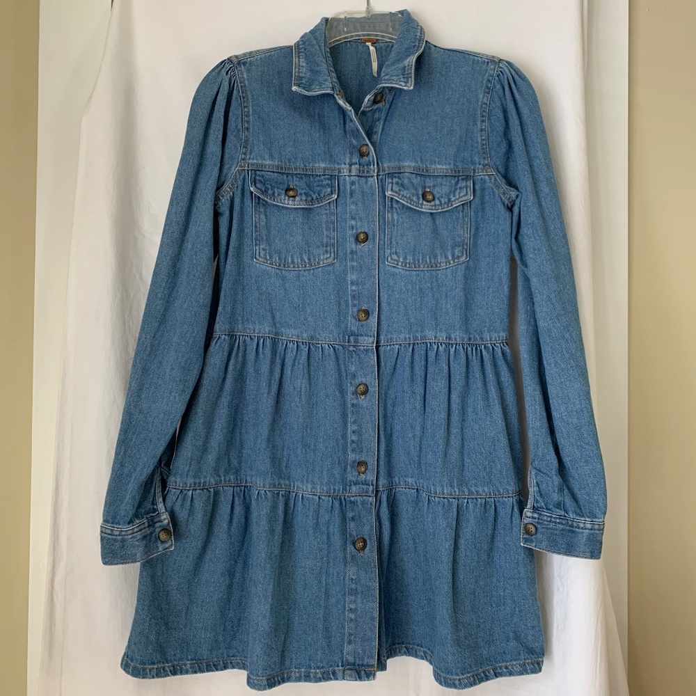 Free People Nicole denim tiered baby doll style dress - Picture 1 of 8